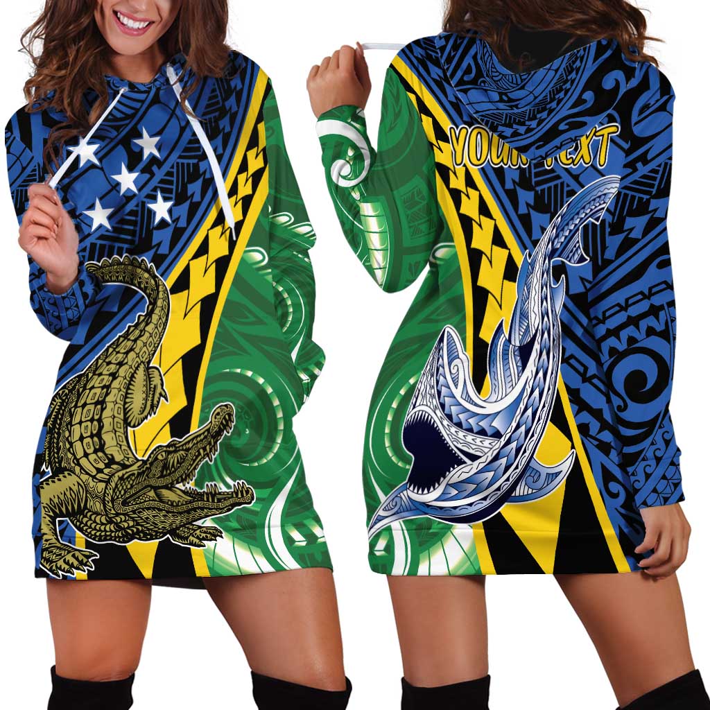 Personalised Crocodile and Shark Solomon Islands Hoodie Dress Polynesian Tribal Tattoo LT9 - Polynesian Pride