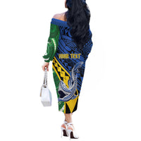 Personalised Crocodile and Shark Solomon Islands Off The Shoulder Long Sleeve Dress Polynesian Tribal Tattoo LT9 - Polynesian Pride