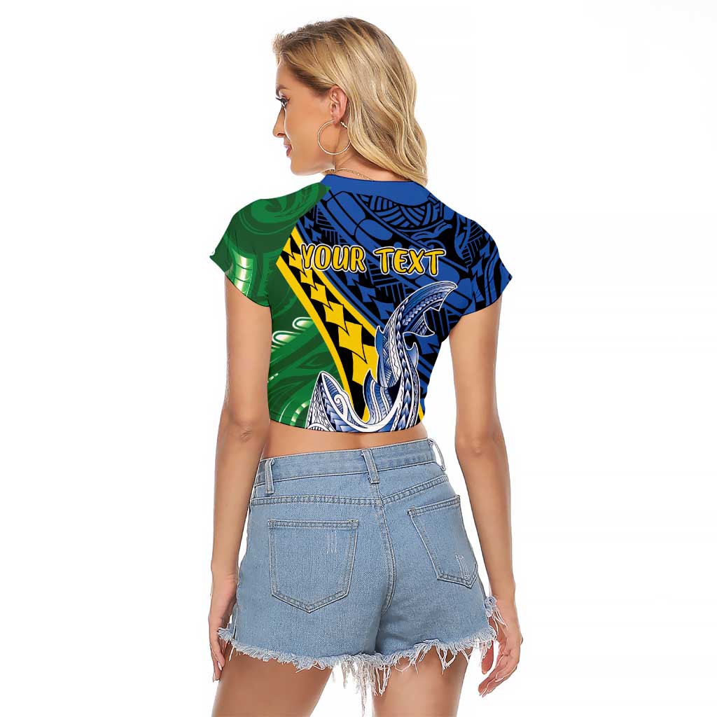 Personalised Crocodile and Shark Solomon Islands Raglan Cropped T Shirt Polynesian Tribal Tattoo