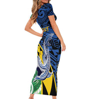 Personalised Crocodile and Shark Solomon Islands Short Sleeve Bodycon Dress Polynesian Tribal Tattoo LT9 - Polynesian Pride