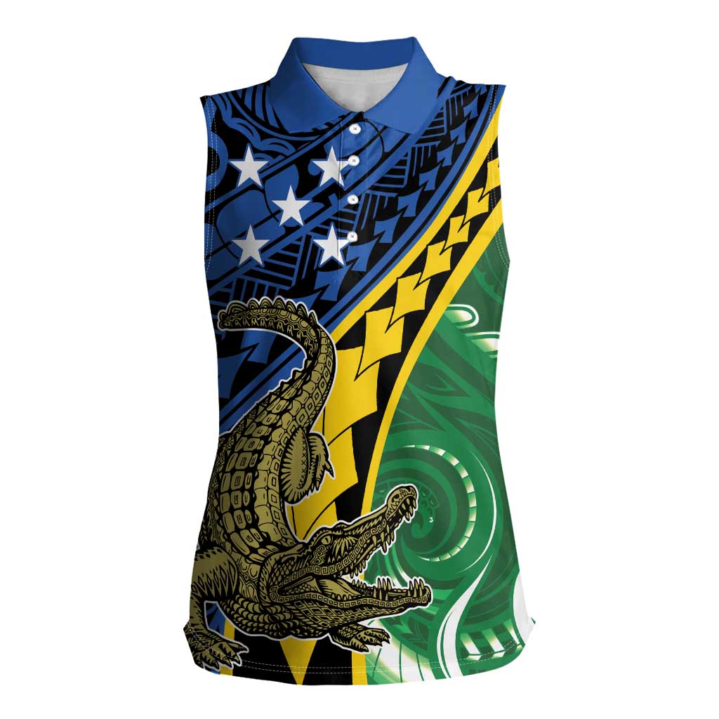 Personalised Crocodile and Shark Solomon Islands Women Sleeveless Polo Shirt Polynesian Tribal Tattoo LT9 Female Green - Polynesian Pride