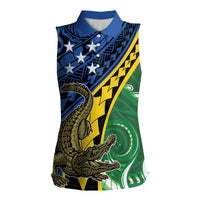 Personalised Crocodile and Shark Solomon Islands Women Sleeveless Polo Shirt Polynesian Tribal Tattoo LT9 Female Green - Polynesian Pride