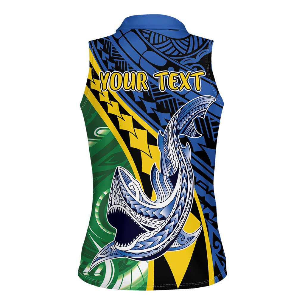 Personalised Crocodile and Shark Solomon Islands Women Sleeveless Polo Shirt Polynesian Tribal Tattoo LT9 - Polynesian Pride