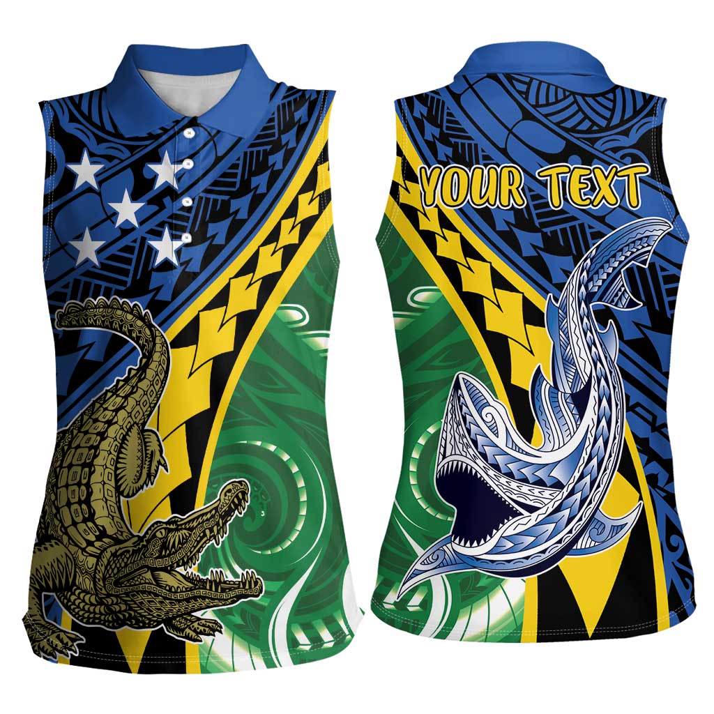 Personalised Crocodile and Shark Solomon Islands Women Sleeveless Polo Shirt Polynesian Tribal Tattoo LT9 - Polynesian Pride
