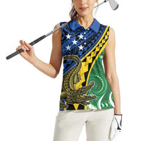 Personalised Crocodile and Shark Solomon Islands Women Sleeveless Polo Shirt Polynesian Tribal Tattoo LT9 - Polynesian Pride