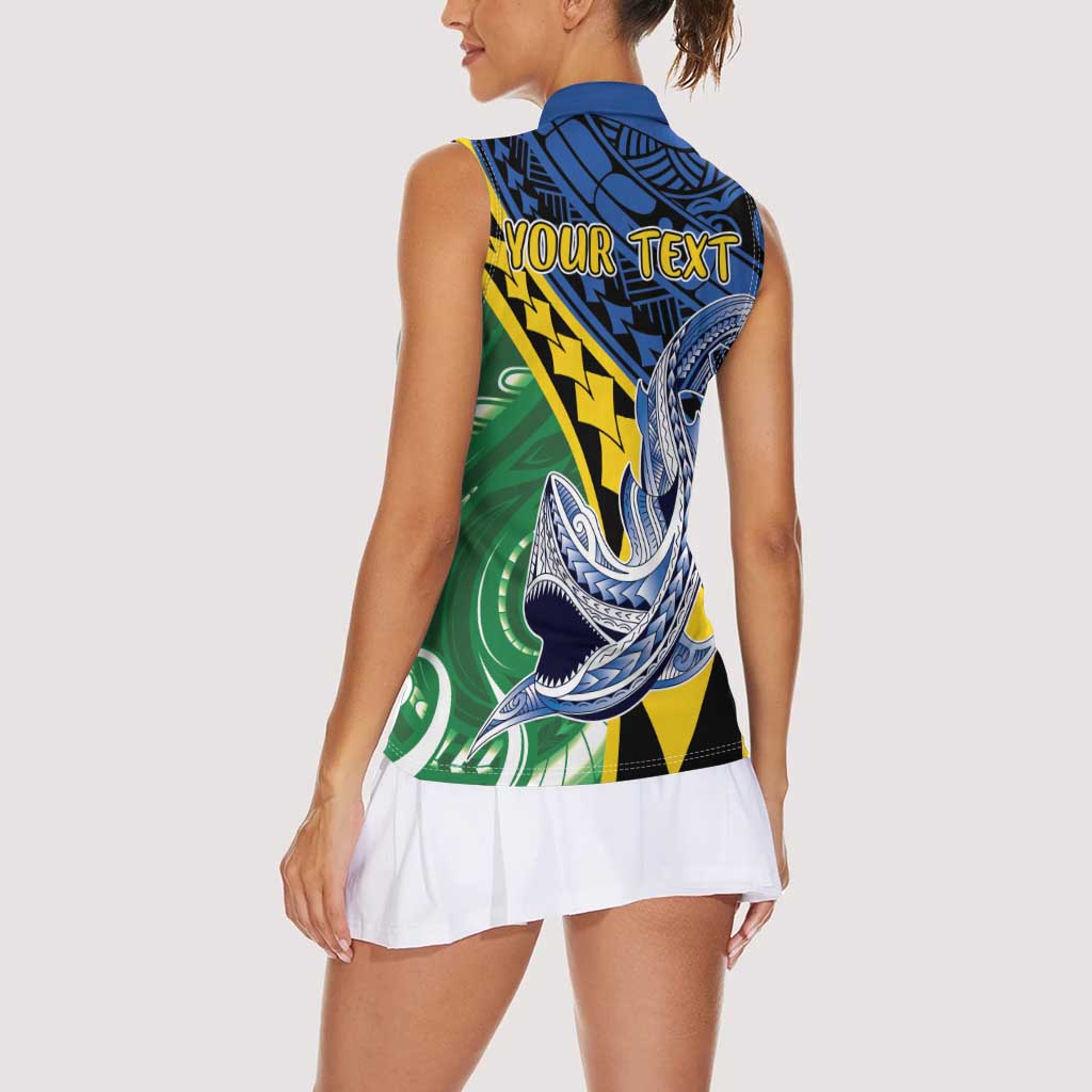 Personalised Crocodile and Shark Solomon Islands Women Sleeveless Polo Shirt Polynesian Tribal Tattoo LT9 - Polynesian Pride