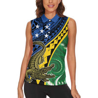 Personalised Crocodile and Shark Solomon Islands Women Sleeveless Polo Shirt Polynesian Tribal Tattoo LT9 - Polynesian Pride
