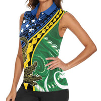 Personalised Crocodile and Shark Solomon Islands Women Sleeveless Polo Shirt Polynesian Tribal Tattoo LT9 - Polynesian Pride