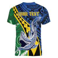 Personalised Crocodile and Shark Solomon Islands Women V-Neck T-Shirt Polynesian Tribal Tattoo LT9 - Polynesian Pride