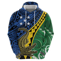 Personalised Crocodile and Shark Solomon Islands Zip Hoodie Polynesian Tribal Tattoo