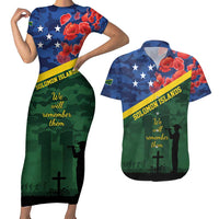 Personalised Solomon Islands Remembrance Day Couples Matching Short Sleeve Bodycon Dress and Hawaiian Shirt We Will Remember Them with Camouflage Style LT9 Green - Polynesian Pride