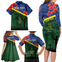 Personalised Solomon Islands Remembrance Day Family Matching Long Sleeve Bodycon Dress and Hawaiian Shirt We Will Remember Them with Camouflage Style LT9 - Polynesian Pride