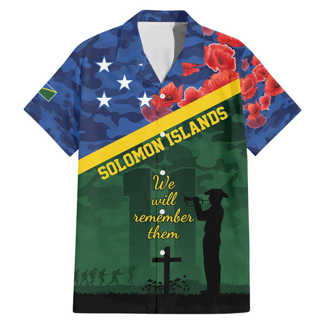 Personalised Solomon Islands Remembrance Day Family Matching Mermaid Dress and Hawaiian Shirt We Will Remember Them with Camouflage Style LT9 Dad's Shirt - Short Sleeve Green - Polynesian Pride