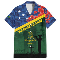 Personalised Solomon Islands Remembrance Day Family Matching Off The Shoulder Long Sleeve Dress and Hawaiian Shirt We Will Remember Them with Camouflage Style LT9 Dad's Shirt - Short Sleeve Green - Polynesian Pride
