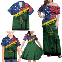 Personalised Solomon Islands Remembrance Day Family Matching Off Shoulder Maxi Dress and Hawaiian Shirt We Will Remember Them with Camouflage Style LT9 - Polynesian Pride
