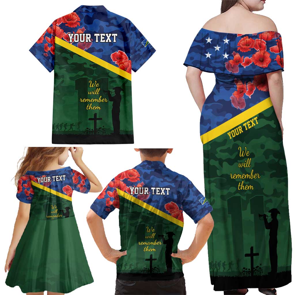 Personalised Solomon Islands Remembrance Day Family Matching Off Shoulder Maxi Dress and Hawaiian Shirt We Will Remember Them with Camouflage Style LT9 - Polynesian Pride