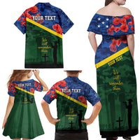 Personalised Solomon Islands Remembrance Day Family Matching Off Shoulder Maxi Dress and Hawaiian Shirt We Will Remember Them with Camouflage Style LT9 - Polynesian Pride