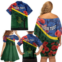 Personalised Solomon Islands Remembrance Day Family Matching Off Shoulder Short Dress and Hawaiian Shirt We Will Remember Them with Camouflage Style LT9 - Polynesian Pride