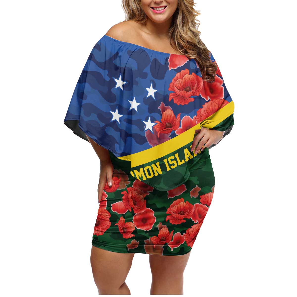 Personalised Solomon Islands Remembrance Day Family Matching Off Shoulder Short Dress and Hawaiian Shirt We Will Remember Them with Camouflage Style LT9 Mom's Dress Green - Polynesian Pride