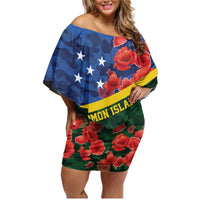 Personalised Solomon Islands Remembrance Day Family Matching Off Shoulder Short Dress and Hawaiian Shirt We Will Remember Them with Camouflage Style LT9 Mom's Dress Green - Polynesian Pride