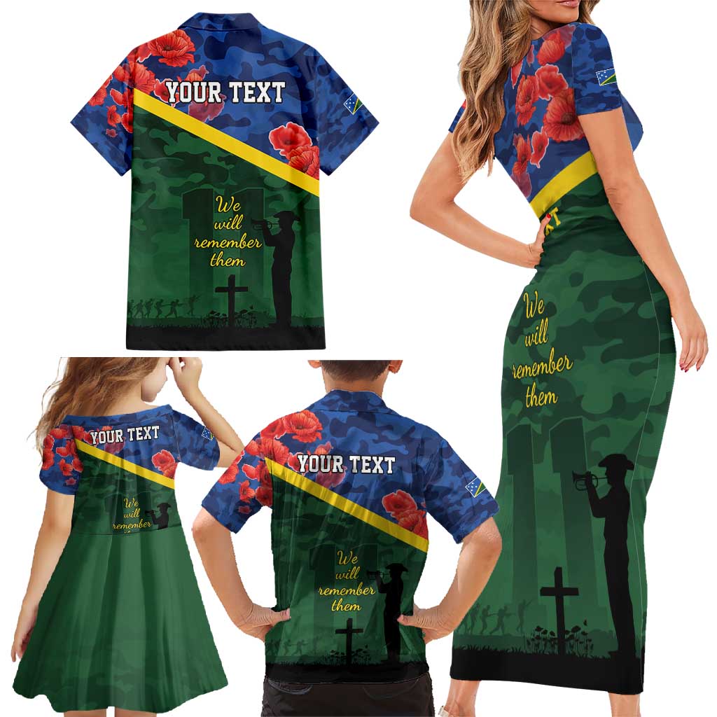 Personalised Solomon Islands Remembrance Day Family Matching Short Sleeve Bodycon Dress and Hawaiian Shirt We Will Remember Them with Camouflage Style LT9 - Polynesian Pride