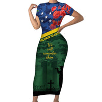 Personalised Solomon Islands Remembrance Day Family Matching Short Sleeve Bodycon Dress and Hawaiian Shirt We Will Remember Them with Camouflage Style LT9 Mom's Dress Green - Polynesian Pride