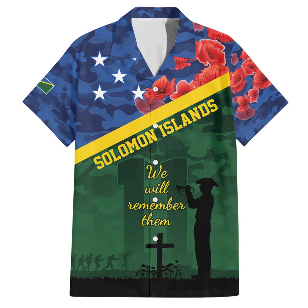 Personalised Solomon Islands Remembrance Day Family Matching Tank Maxi Dress and Hawaiian Shirt We Will Remember Them with Camouflage Style LT9 Dad's Shirt - Short Sleeve Green - Polynesian Pride