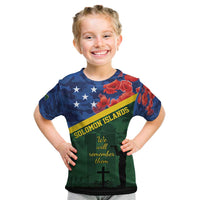 Personalised Solomon Islands Remembrance Day Kid T Shirt We Will Remember Them with Camouflage Style LT9 Green - Polynesian Pride