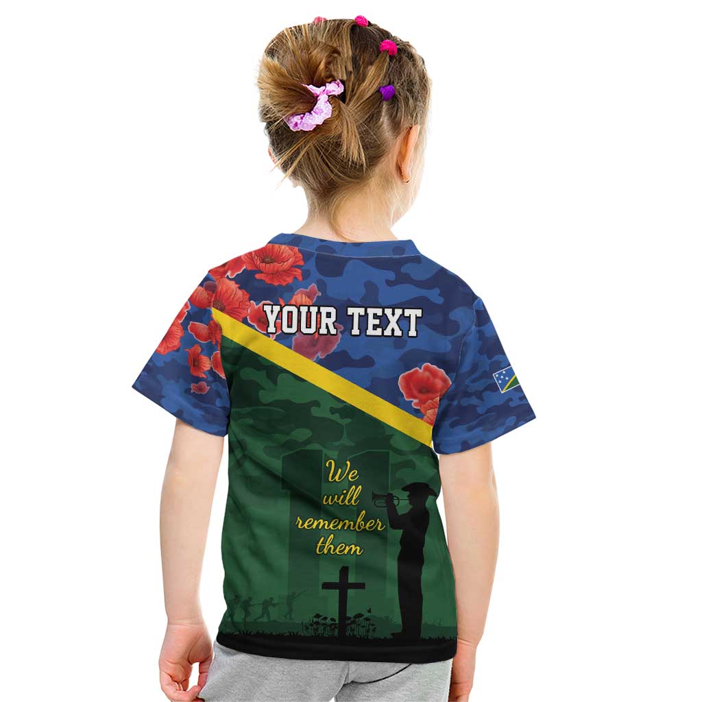 Personalised Solomon Islands Remembrance Day Kid T Shirt We Will Remember Them with Camouflage Style LT9 - Polynesian Pride