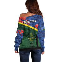 Personalised Solomon Islands Remembrance Day Off Shoulder Sweater We Will Remember Them with Camouflage Style LT9 - Polynesian Pride