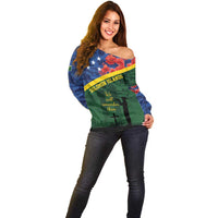 Personalised Solomon Islands Remembrance Day Off Shoulder Sweater We Will Remember Them with Camouflage Style LT9 - Polynesian Pride