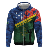 Personalised Solomon Islands Remembrance Day Zip Hoodie We Will Remember Them with Camouflage Style LT9 Zip Hoodie Green - Polynesian Pride