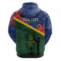 Personalised Solomon Islands Remembrance Day Zip Hoodie We Will Remember Them with Camouflage Style LT9 - Polynesian Pride