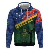 Personalised Solomon Islands Remembrance Day Zip Hoodie We Will Remember Them with Camouflage Style LT9 Pullover Hoodie Green - Polynesian Pride