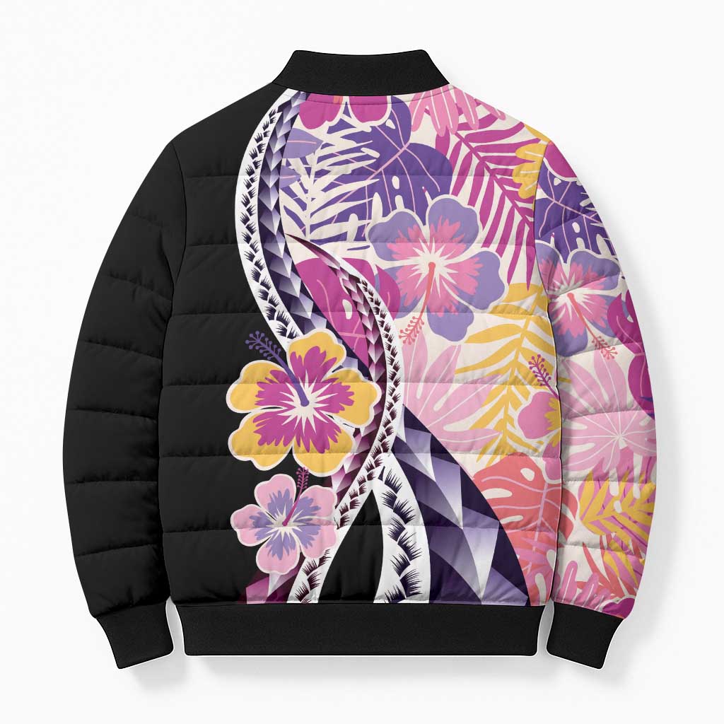 Aloha Vintage Hibiscus Lei Seamless Pattern Bomber Puffer Jacket - Polynesian Pride