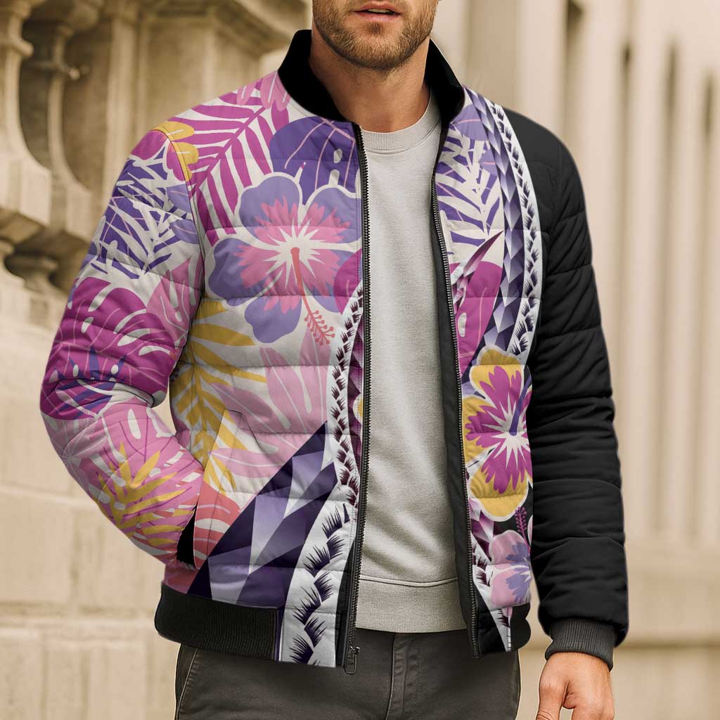 Aloha Vintage Hibiscus Lei Seamless Pattern Bomber Puffer Jacket - Polynesian Pride
