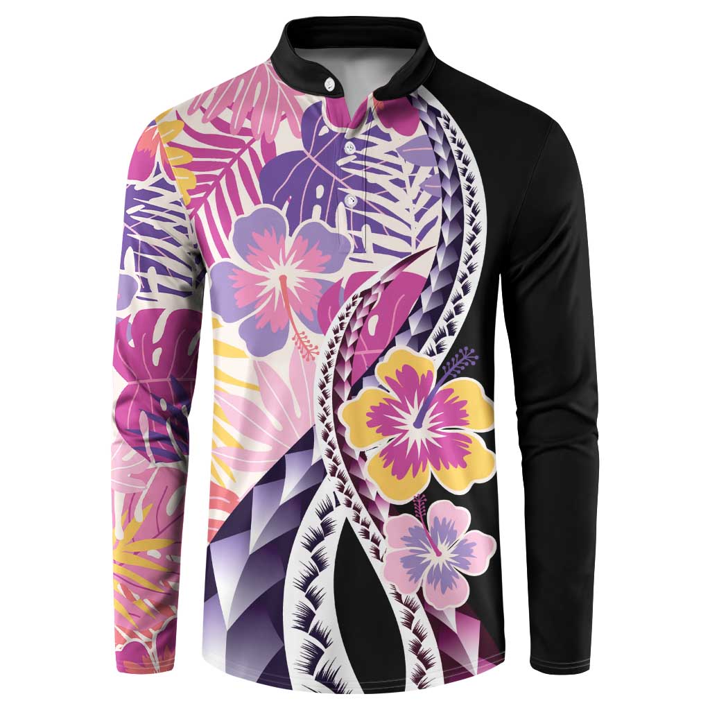 Aloha Vintage Hibiscus Lei Seamless Pattern Button Sweatshirt - Polynesian Pride