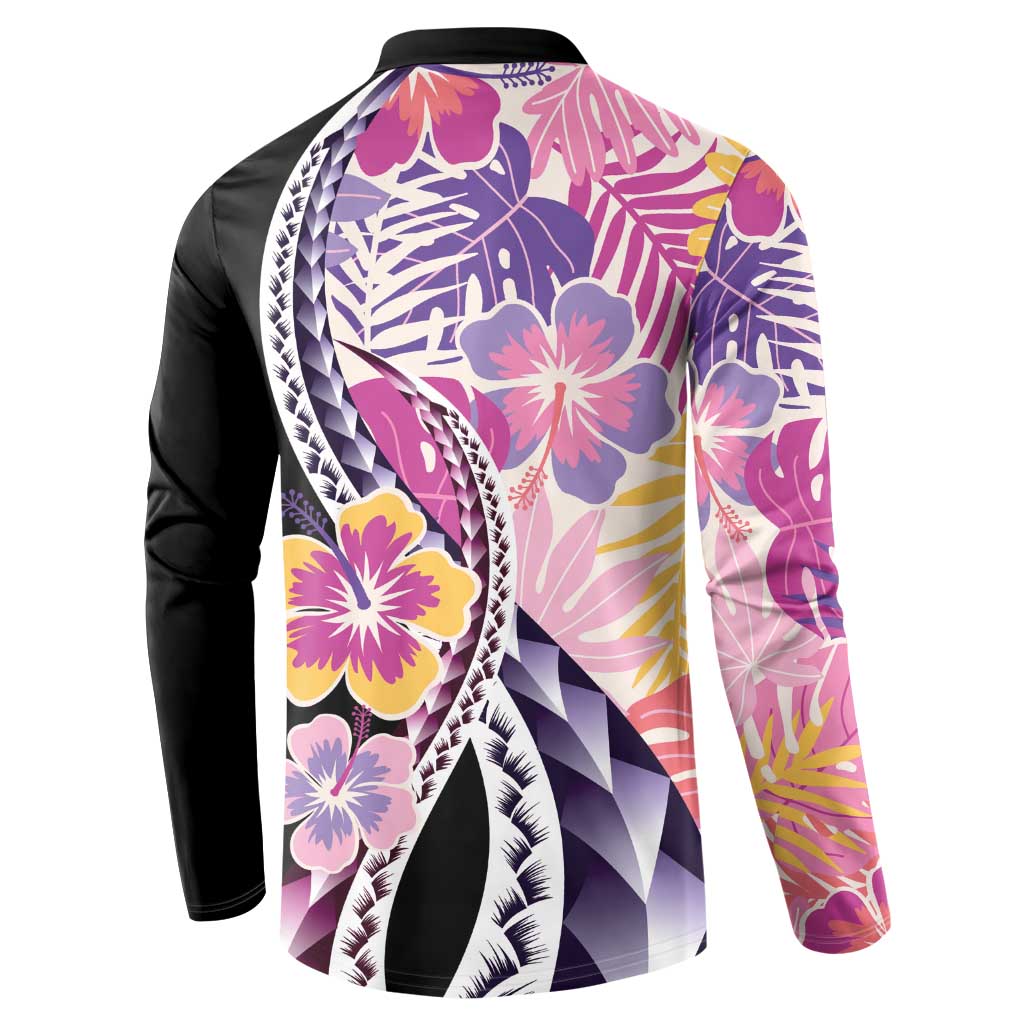 Aloha Vintage Hibiscus Lei Seamless Pattern Button Sweatshirt - Polynesian Pride