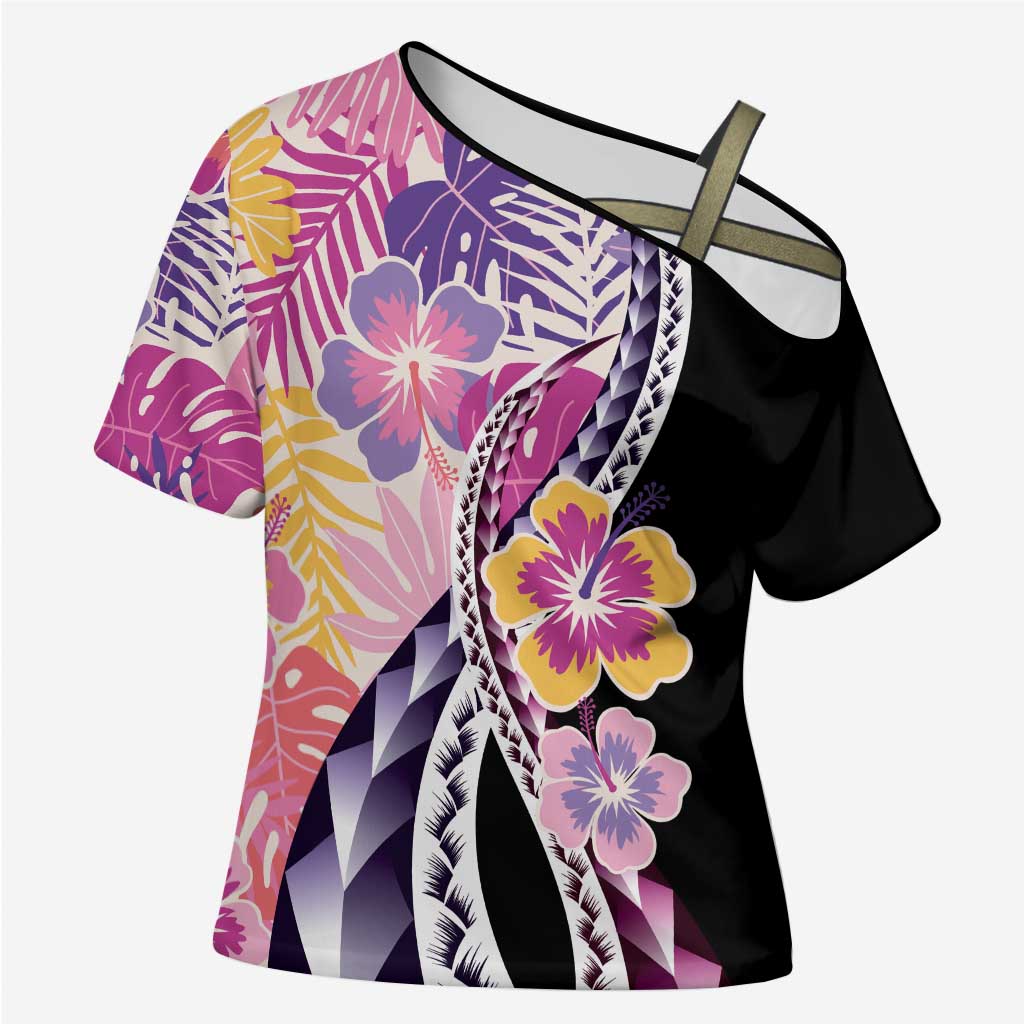 Aloha Vintage Hibiscus Lei Seamless Pattern Cross Shoulder Shirt - Polynesian Pride