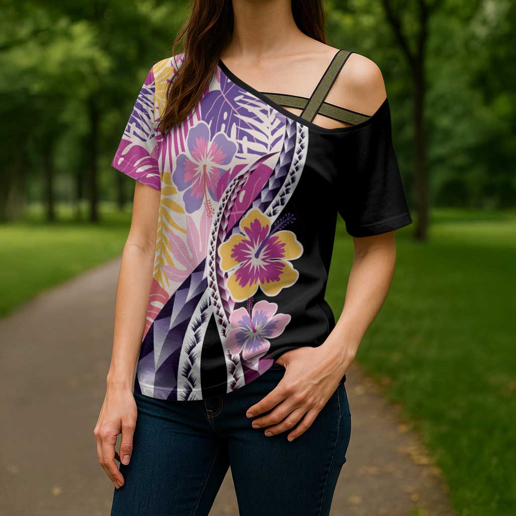 Aloha Vintage Hibiscus Lei Seamless Pattern Cross Shoulder Shirt - Polynesian Pride