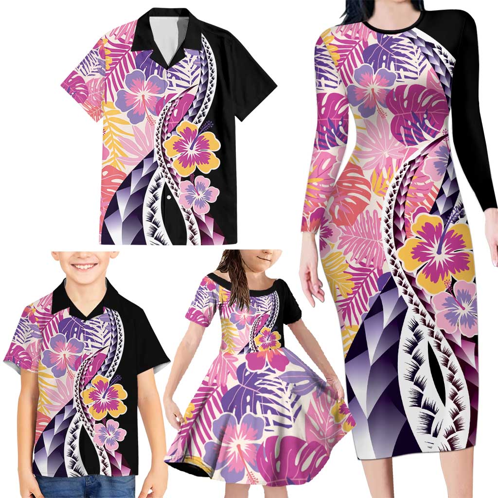 Aloha Vintage Hibiscus Lei Seamless Pattern Family Matching Long Sleeve Bodycon Dress and Hawaiian Shirt LT9 - Polynesian Pride