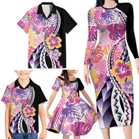 Aloha Vintage Hibiscus Lei Seamless Pattern Family Matching Long Sleeve Bodycon Dress and Hawaiian Shirt LT9 - Polynesian Pride