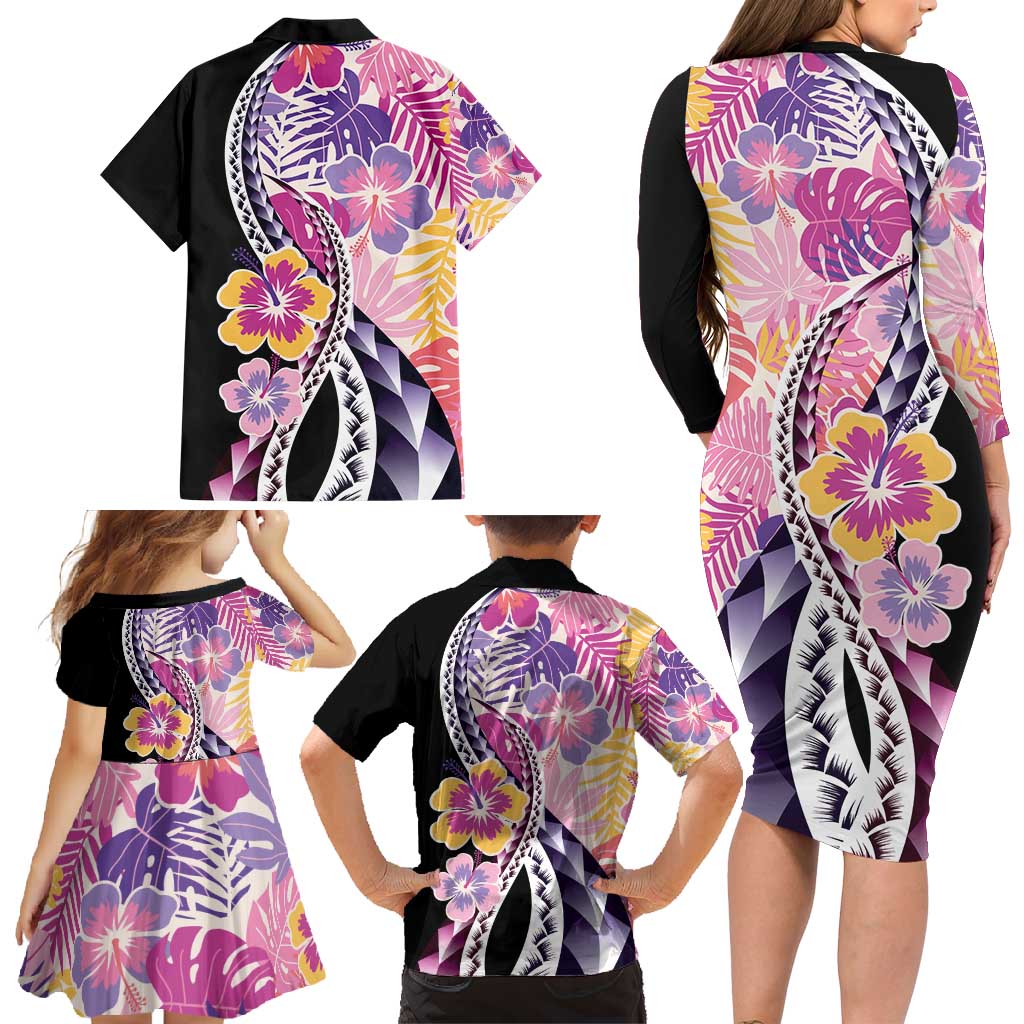 Aloha Vintage Hibiscus Lei Seamless Pattern Family Matching Long Sleeve Bodycon Dress and Hawaiian Shirt LT9 - Polynesian Pride