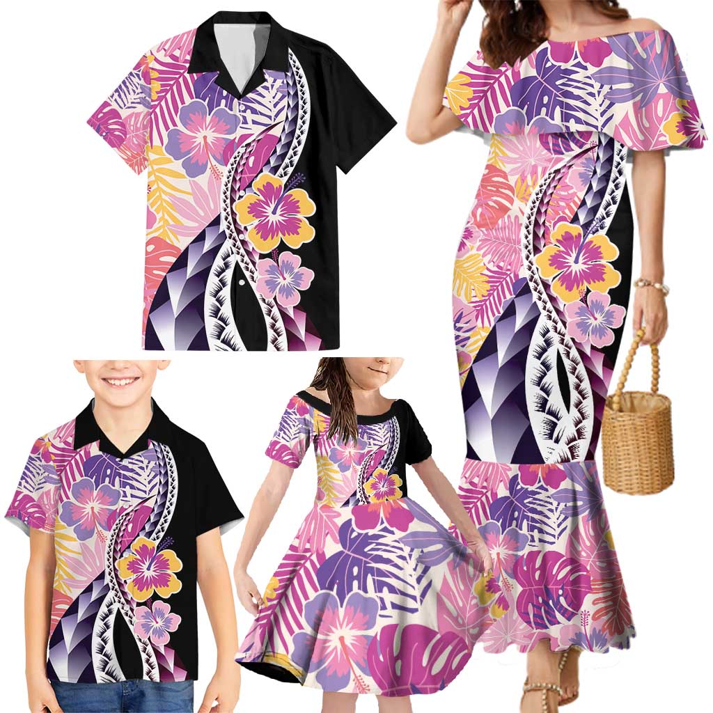 Aloha Vintage Hibiscus Lei Seamless Pattern Family Matching Mermaid Dress and Hawaiian Shirt LT9 - Polynesian Pride
