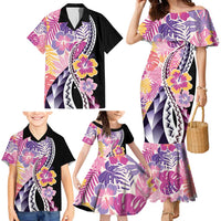 Aloha Vintage Hibiscus Lei Seamless Pattern Family Matching Mermaid Dress and Hawaiian Shirt LT9 - Polynesian Pride