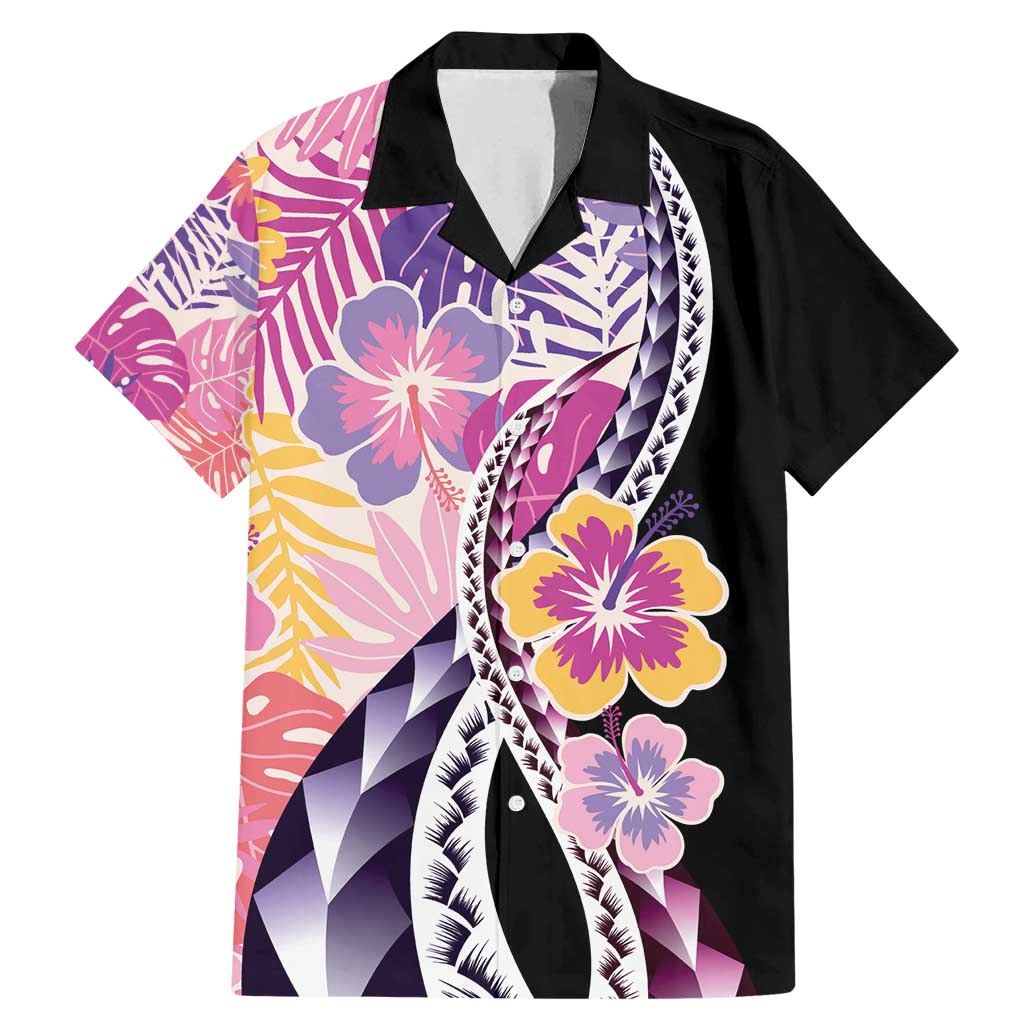 Aloha Vintage Hibiscus Lei Seamless Pattern Family Matching Mermaid Dress and Hawaiian Shirt LT9 Dad's Shirt - Short Sleeve Pink - Polynesian Pride
