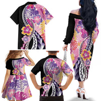 Aloha Vintage Hibiscus Lei Seamless Pattern Family Matching Off The Shoulder Long Sleeve Dress and Hawaiian Shirt LT9 - Polynesian Pride