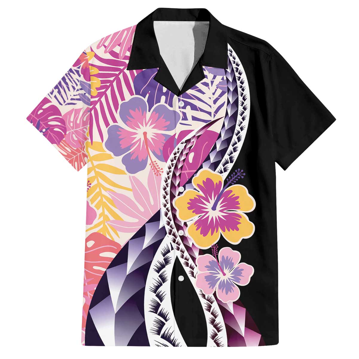 Aloha Vintage Hibiscus Lei Seamless Pattern Family Matching Off The Shoulder Long Sleeve Dress and Hawaiian Shirt LT9 Dad's Shirt - Short Sleeve Pink - Polynesian Pride