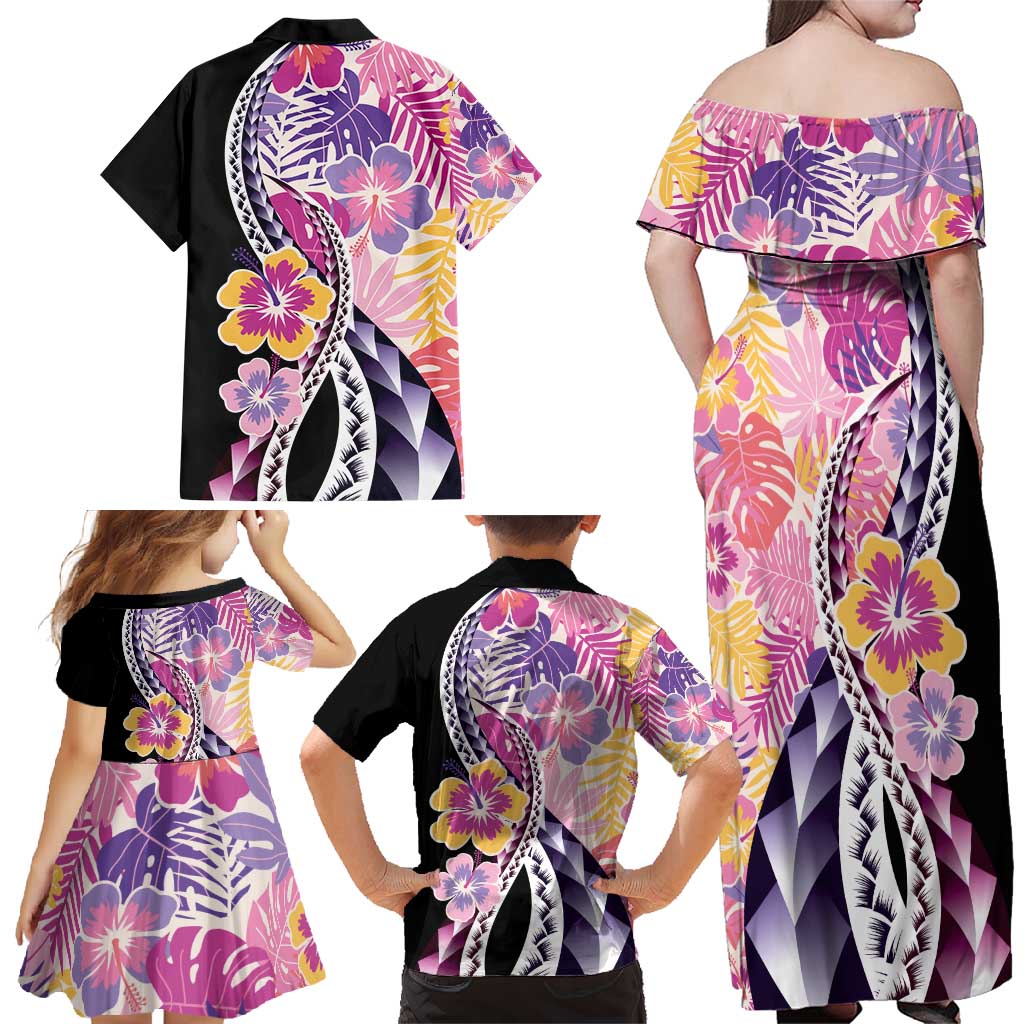Aloha Vintage Hibiscus Lei Seamless Pattern Family Matching Off Shoulder Maxi Dress and Hawaiian Shirt LT9 - Polynesian Pride
