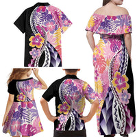 Aloha Vintage Hibiscus Lei Seamless Pattern Family Matching Off Shoulder Maxi Dress and Hawaiian Shirt LT9 - Polynesian Pride